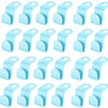 A set of light blue space-saving cascading hanger connectors for closet organization.