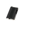A black minimalist leather card holder with a bottle opener, shown from the side.
