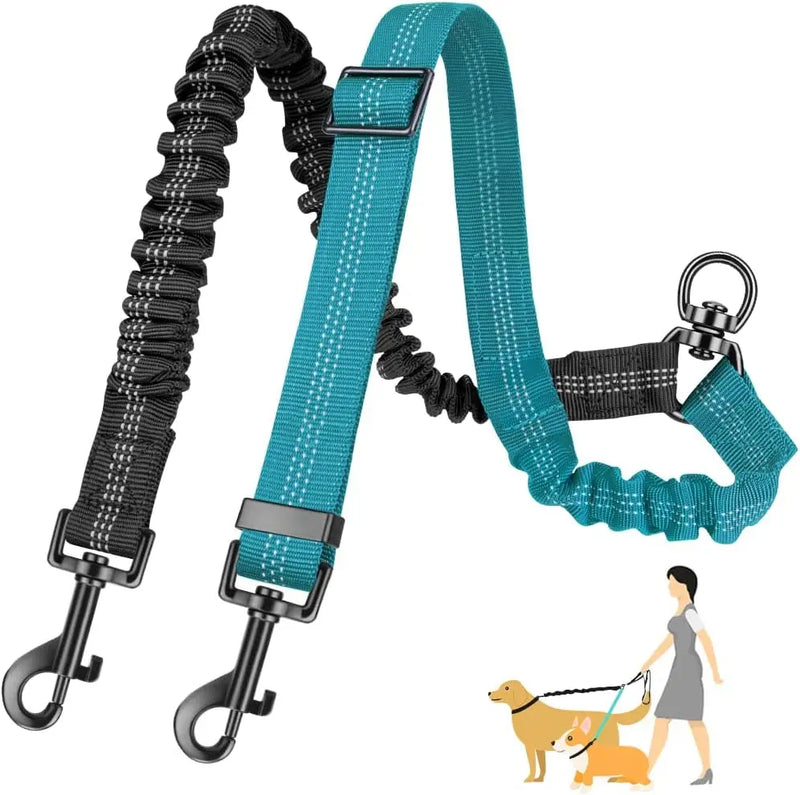 Dual Dog Leash with Shock-Absorbing Bungee