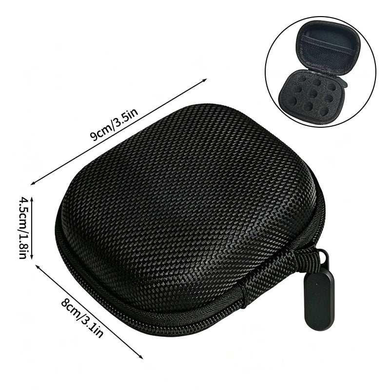Black portable storage case for insulin and peptide vials with a protective lid and carrying strap.