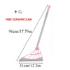 A silicone squeegee broom with a long adjustable handle and a free scraper clamp shown in pink and gray.