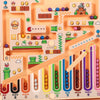 A magnetic maze logic puzzle board featuring colorful wooden pegs and pathways for early learning.
