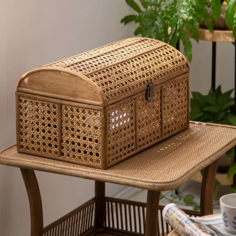 Panier de Rangement en Rotin Vintage avec Couvercle