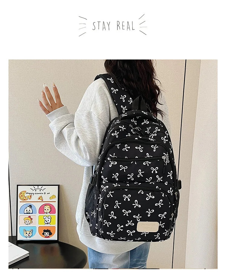 Korean Fashion Bow Print Backpack