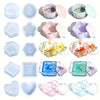 A set of silicone jewelry boxes and resin molds in various colors including white, pink, purple, and blue.