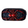 Schwarzes Bleistiftcase mit rochem Spinnenmusterdesign.