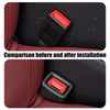 Comparison showing a car seatbelt buckle protective cover installed in a car seatbelt slot.