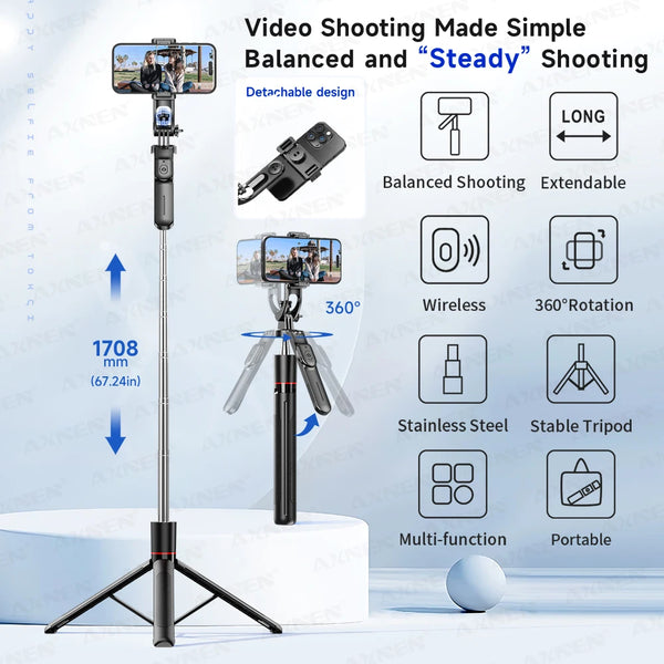 Extendable Selfie Stick Tripod with Bluetooth Remote
