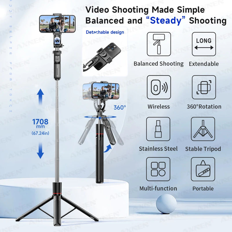 Extendable Selfie Stick Tripod with Bluetooth Remote
