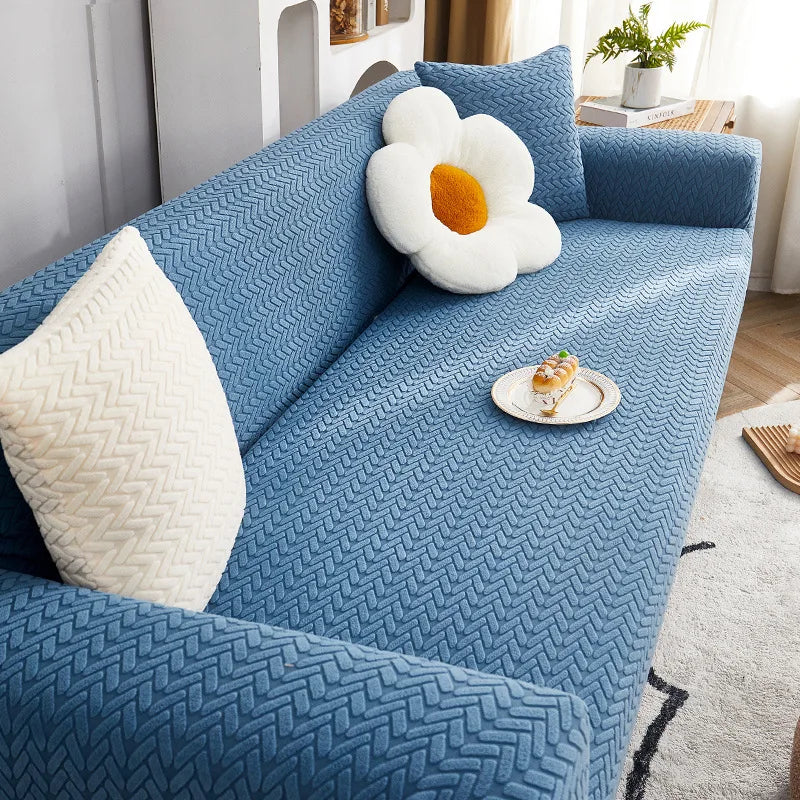 Stretch Plush Sofa Cover with Anti-Slip Grip