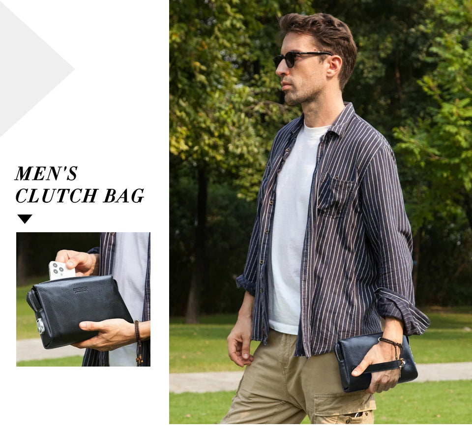 Men's Full-Grain Leather Clutch with Password Lock