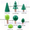 A set of wooden rainbow stacking blocks in various sizes and shades of green and lime.