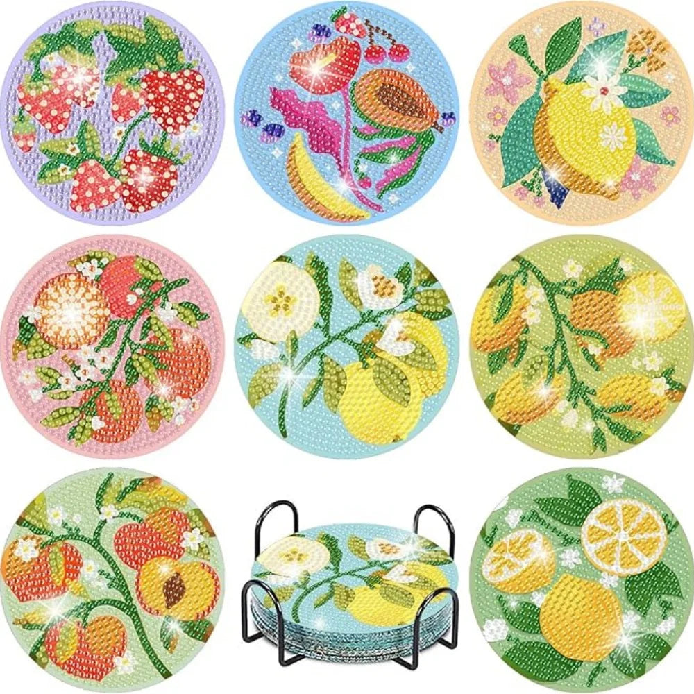 DIY Diamond Art Coaster Set with Holder – 8 Acrylic Coasters for Home Decor and Gifting