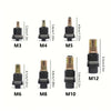 A set of seven rivnut insert tools with mandrels ranging from M3 to M12, shown individually.