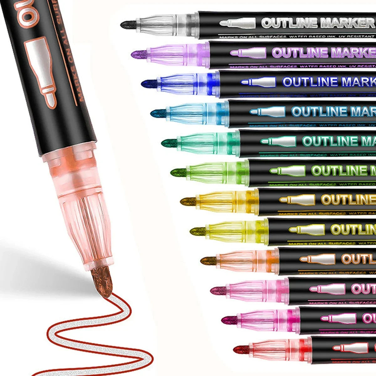 Double Line Outline Pens with Metallic Glitter (Set of 8)