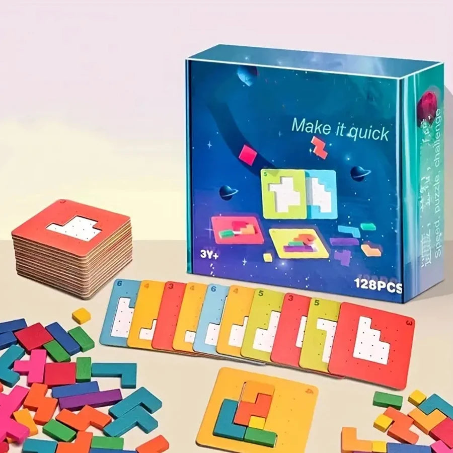Colorful Wooden Puzzle Brain Teaser for Kids – Two-Player Challenge Game