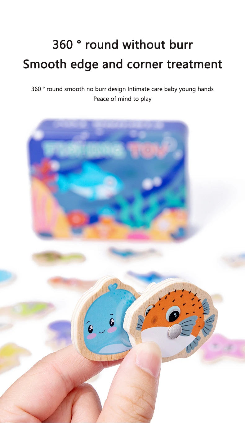 Montessori Wooden Magnetic Fishing Toy for Kids – Educational Marine Life Game