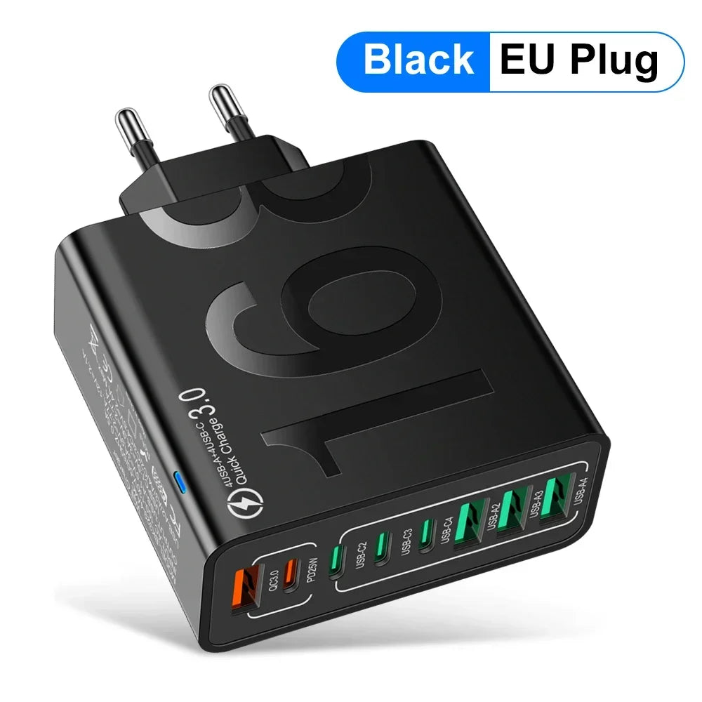 8-Port USB-C Fast Wall Charger for Multiple Devices
