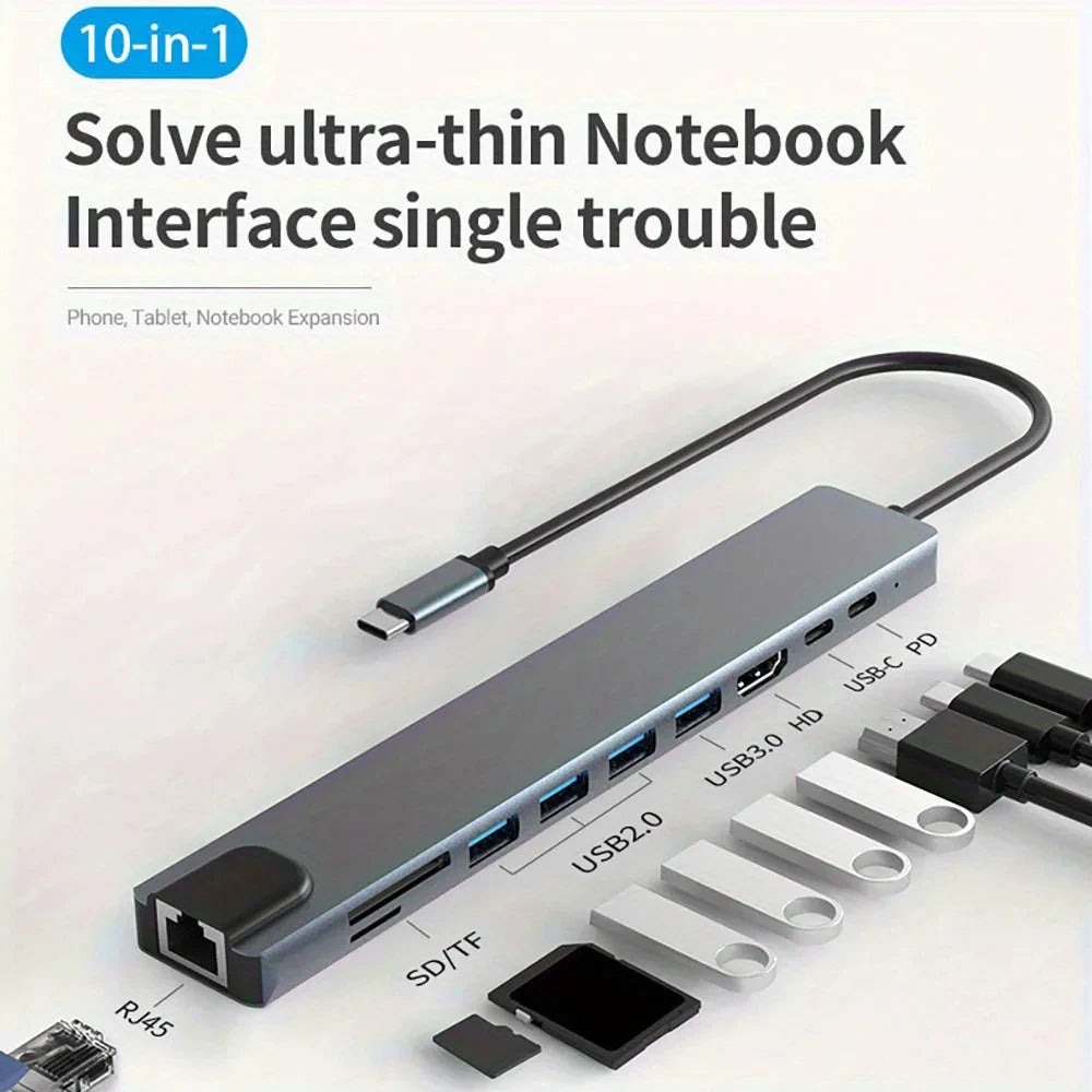 10-in-1 USB-C Hub with 4K HDMI, Ethernet, and 100W PD