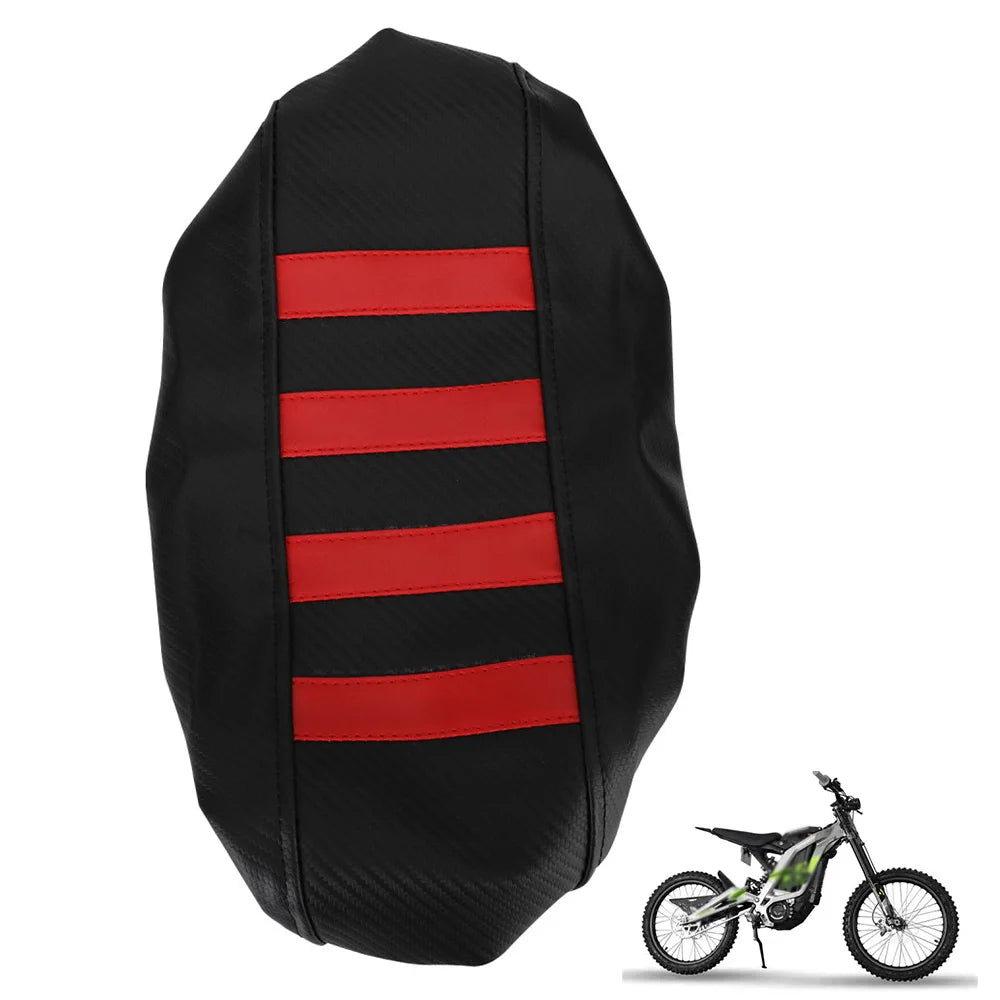 Black protective PVC motorcycle seat cover with red stripes for Sur-Ron and Segway E-Bikes