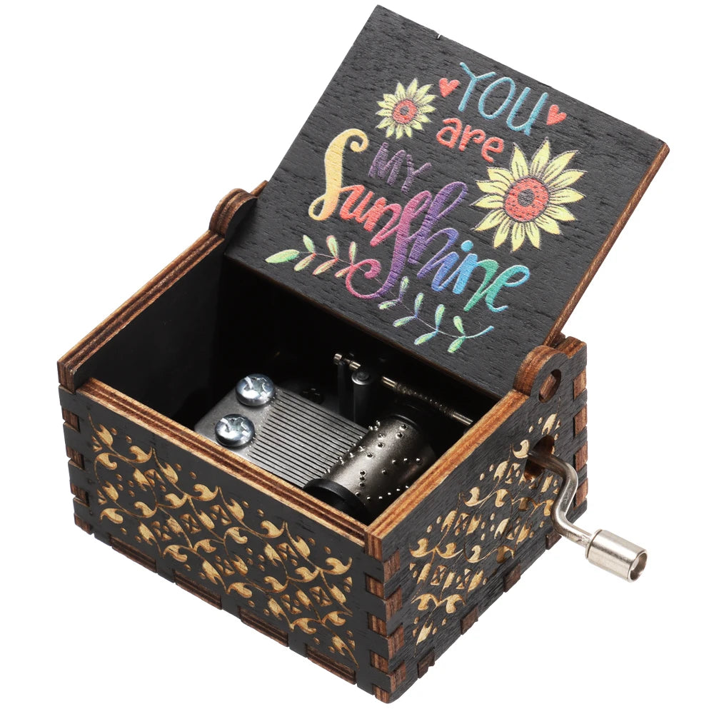 Wooden Hand-Crank Music Box - 'You Are My Sunshine' Engraved Keepsake Gift