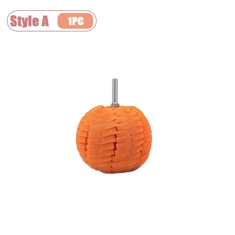 An orange, spherical drill polishing sponge cone kit for wheels and automotive detailing.