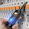 A hand holds a black induction test pen with an NCV voltage detector and breakpoint finder device.