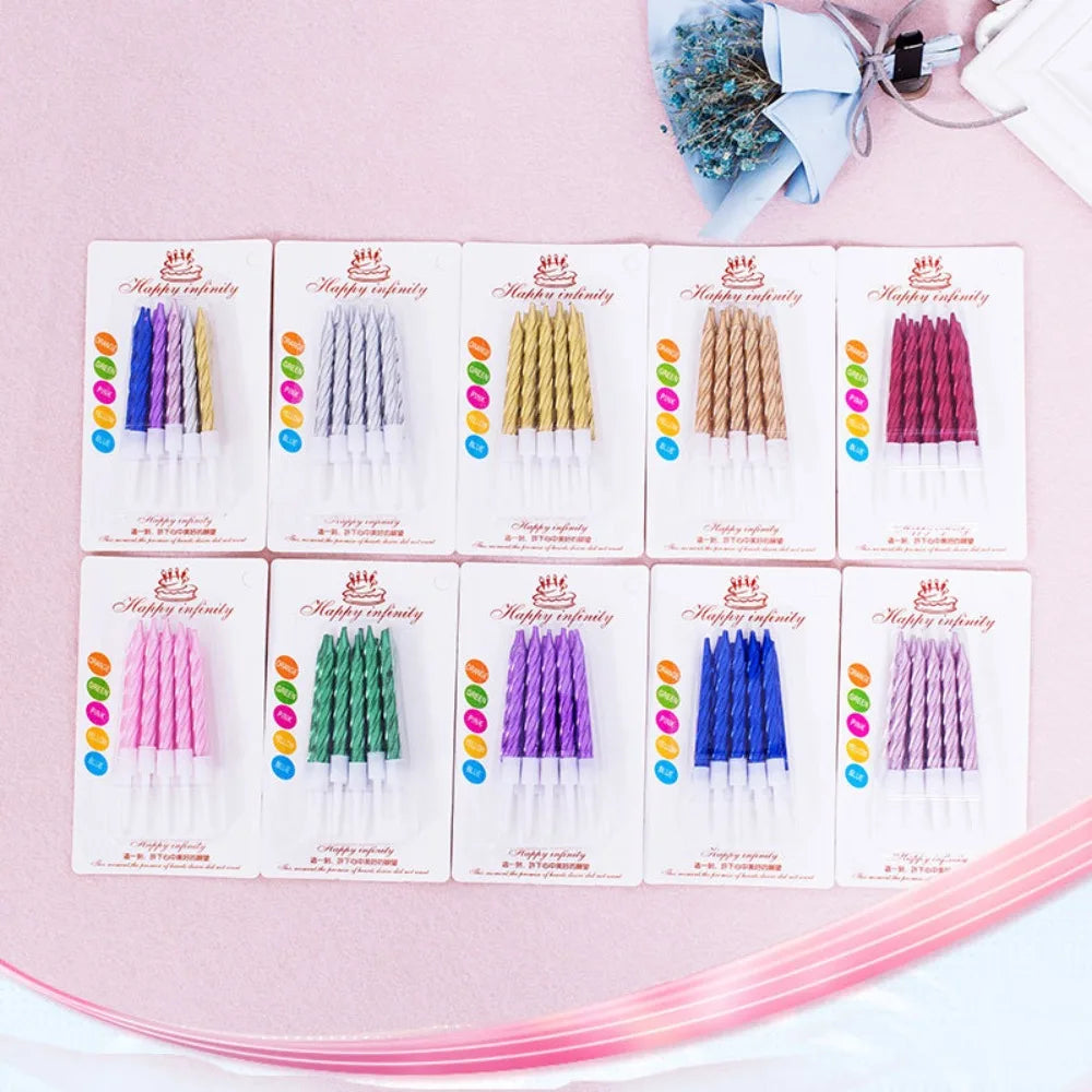 Spiral Birthday Cake Candles, Set of 6 Long Thin Decorative Candles for Cakes and Desserts