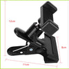 Black adjustable guitar phone mount designed for hands-free viewing with a clamp mechanism.