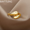 Open Teardrop Ring in Sterling Silver with Gold Accents