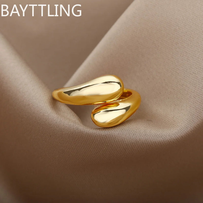 Open Teardrop Ring in Sterling Silver with Gold Accents