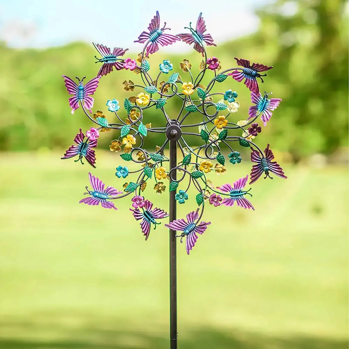 Colorful Butterfly Garden Wind Spinner with Metal Stake