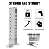 A silver universal steel pedal lock for car anti-theft protection showing various security features.
