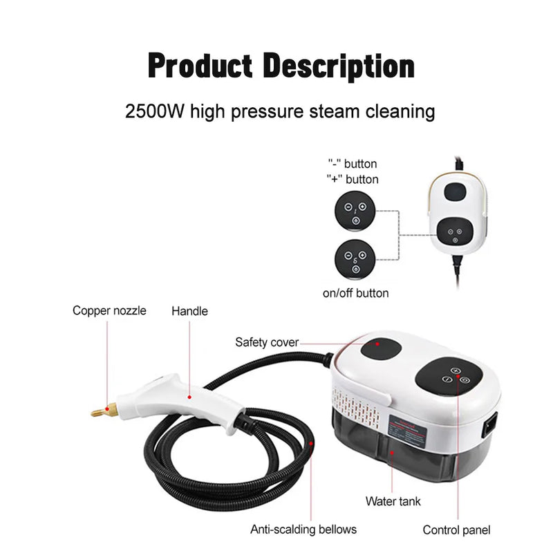 2500W High-Pressure Steam Cleaner with Multi-Surface Attachments