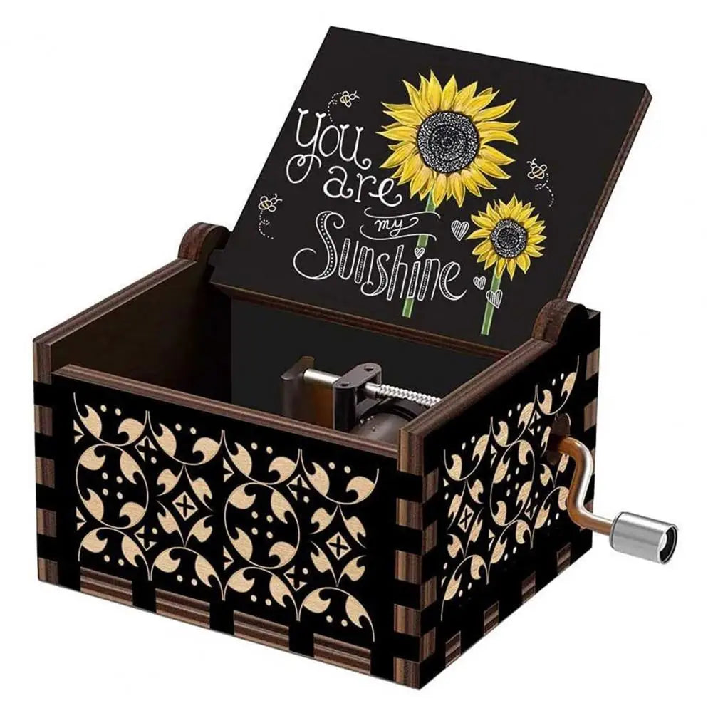 Hand-Cranked Wooden Music Box - 'You Are My Sunshine' Melody