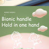 A close-up of a green magnetic drawing board with a plastic handle and white clouds, showing how to hold the tonic in one han