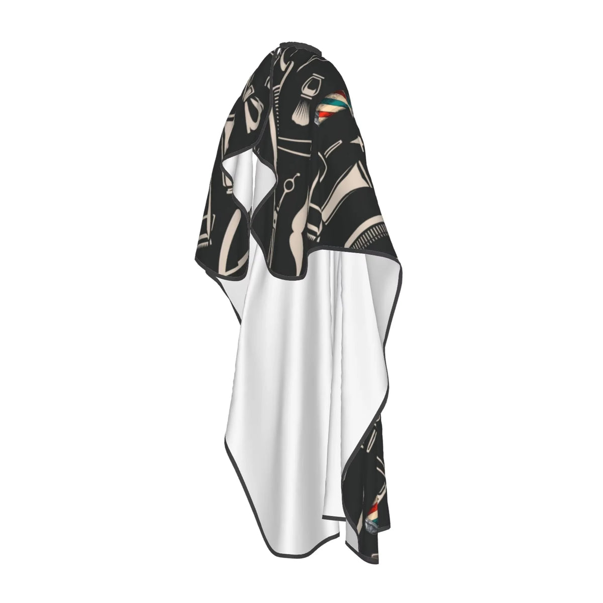 Black and white waterproof hair cutting cape for professional salons and barbershops