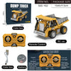 Yellow 1:64 scale dump truck RC car with remote control and battery