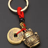 Vintage Lucky Cat Keychain with Five Emperors Coins