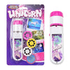 A purple package for a Unicorn projector flashlight showing various unicorn and magical images.