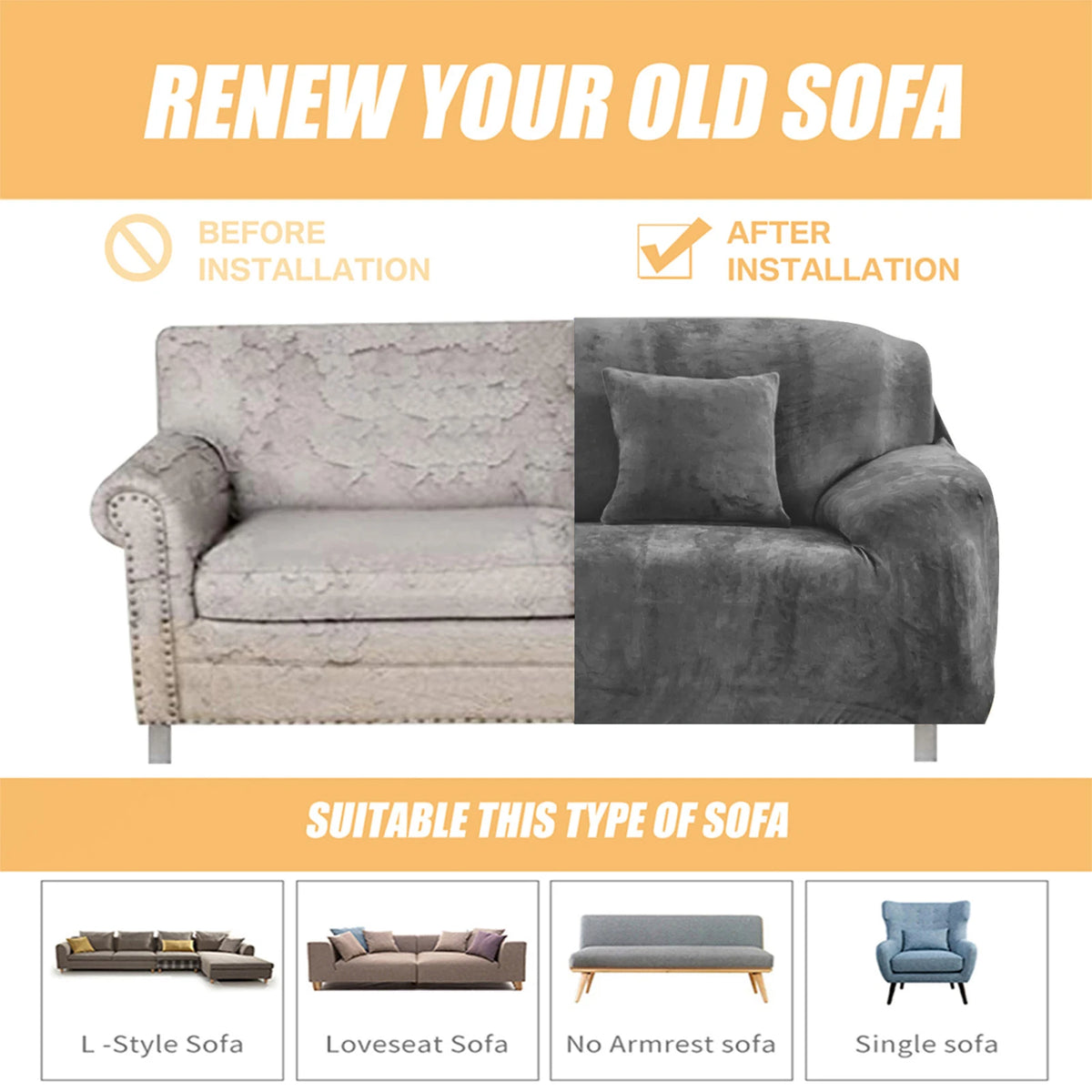 Stretch Velvet Non-Slip Sofa Cover for L-Shaped Couches