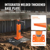 An orange integrated welded thickened base plate for a steel floor jack, shown in the ground.