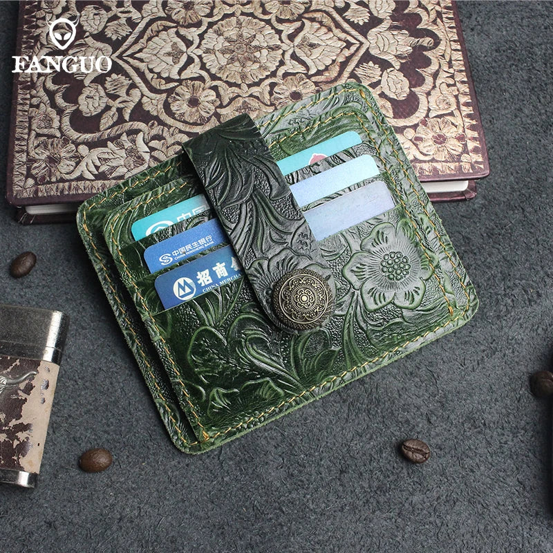 Handcrafted Cowhide Leather Card Wallet with Coin Pocket