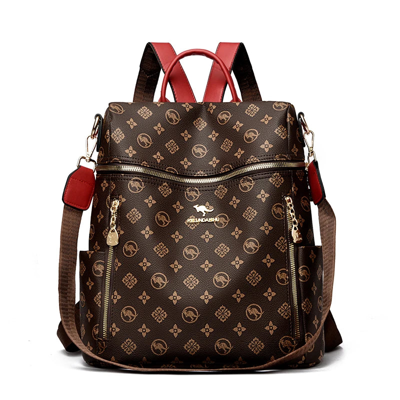 Women's Genuine Leather Backpack with Multiple Pockets