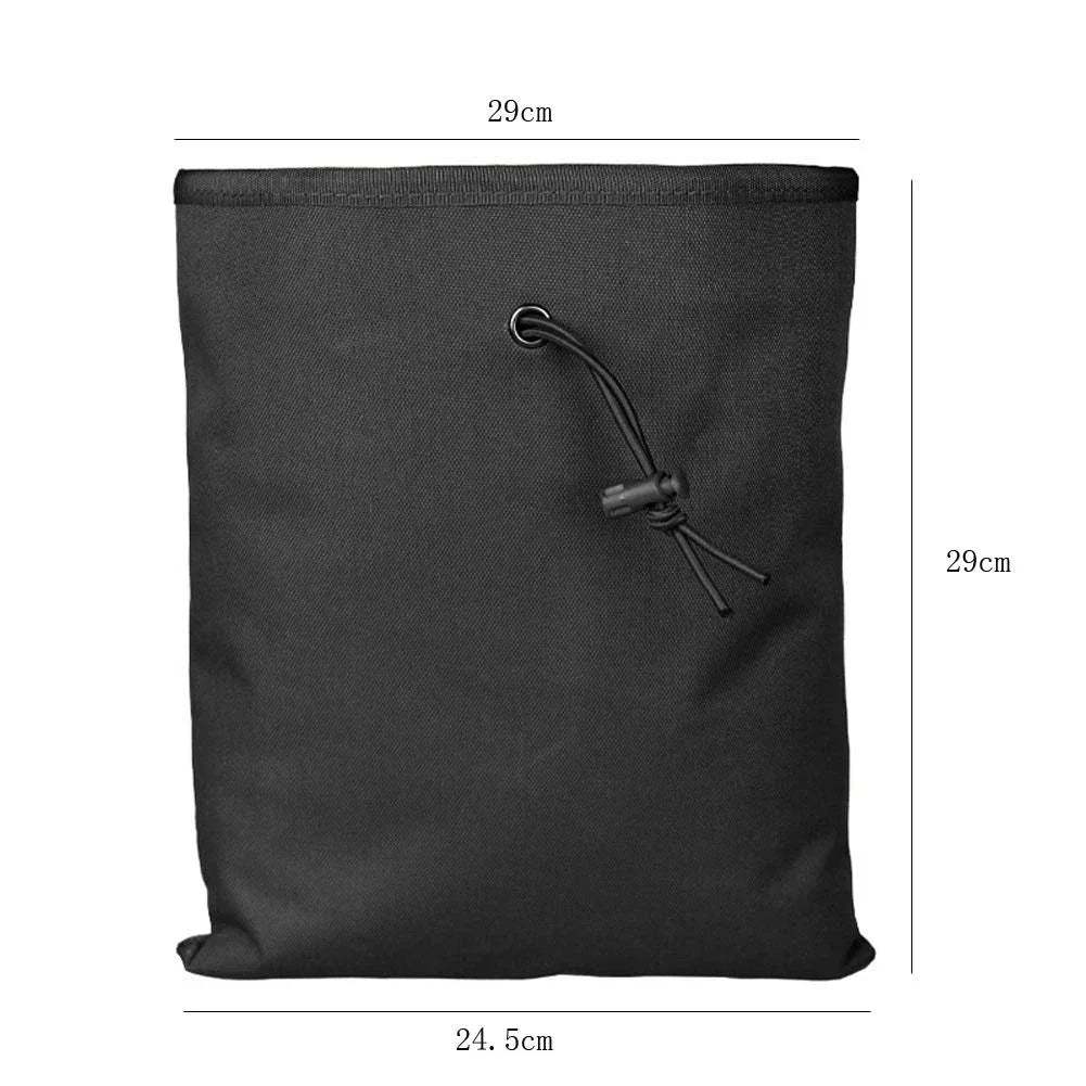 Black tactical MOLLE dump pouch with a drawstring closure