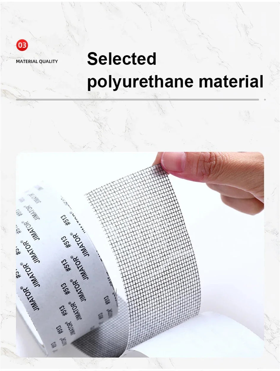 Roll of gray self-adhesive polyurethane material used for screen repair