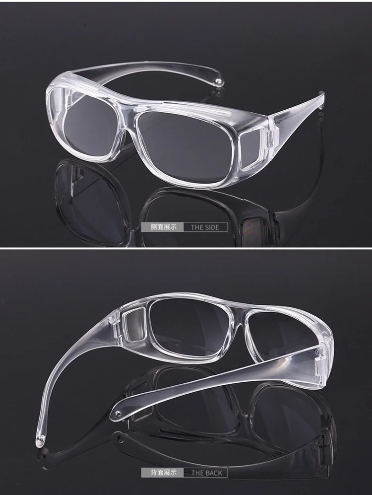Clear plastic ergonomic reading magnifying glasses shown from the side and the back.