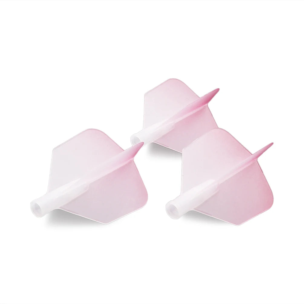 Pink precision dart flights with a big wing shape and graduated colors