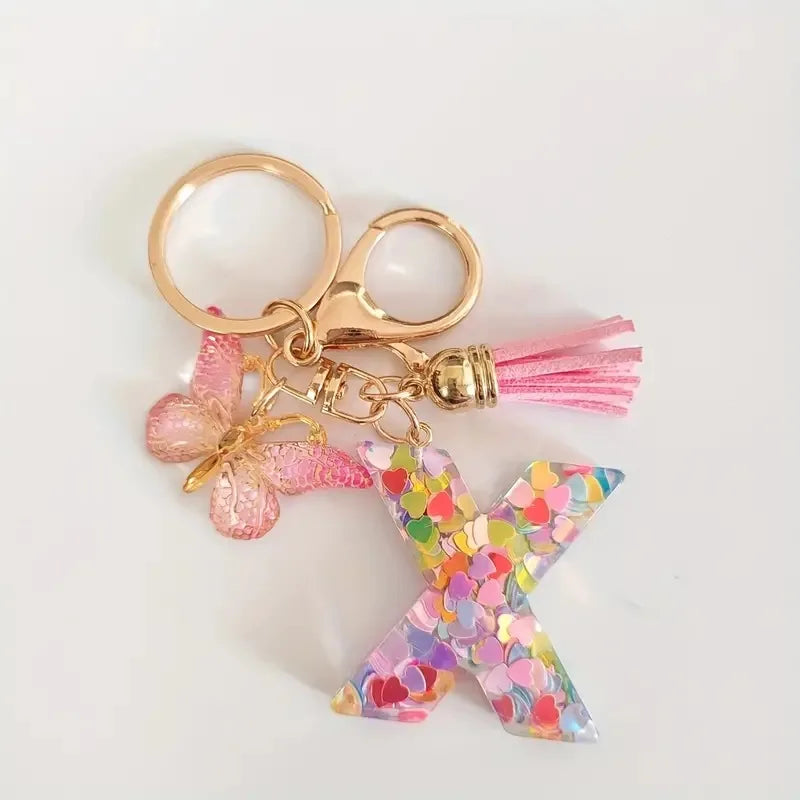 Pink Glitter Butterfly Keychain with Tassel