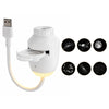A white 2-in-1 mini galaxy star projector night light with a USB connector and multiple celestial light patterns.